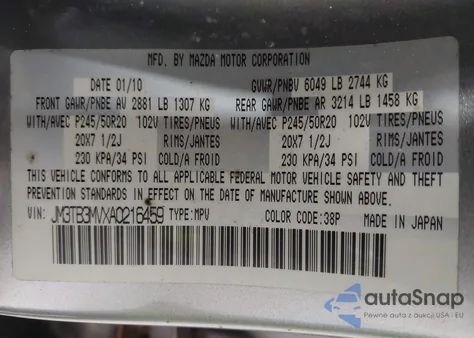 2010 Mazda Cx-9 Grand Touring из США, поврежденный, VIN JM3TB3MVXA0216459